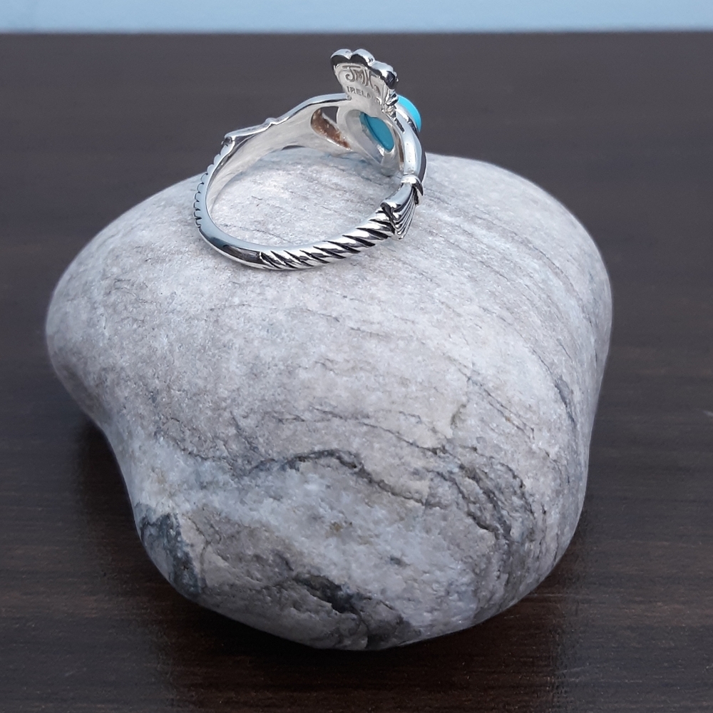 Sz 9 JMH Ireland Claddagh Ring Sterling Silver Sleeping Beauty Turquoise Heart - Picture 8 of 16